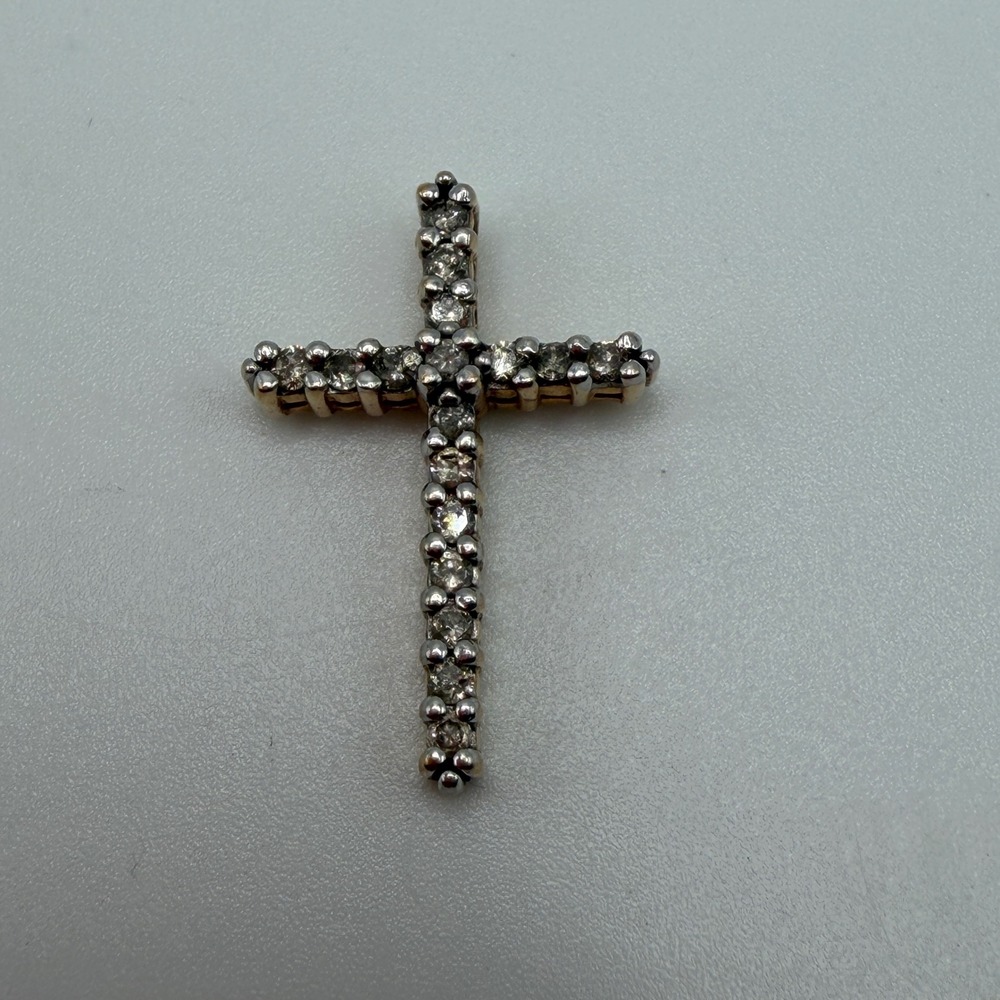 10K Yellow Gold Diamond Cross Pendant Religious Birthday Christmas Gift